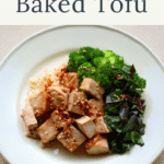 A serving of baked tofu with greens