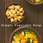 Beautiful vegetable soup with croutons as a garnish