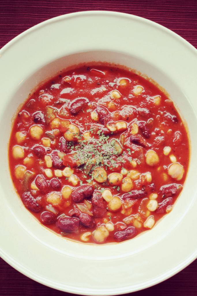 Simple Spicy Vegetarian Chili Beans Corn Canned Tomato Herbs