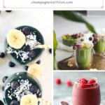 An array of colorful, beautiful smoothies in glasses with lavish garnishes